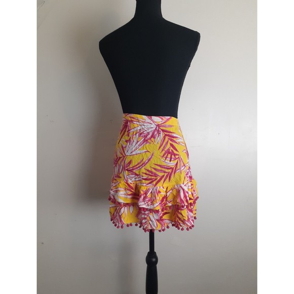 Lovers + Friends Mini Wrap Skirt Sz S Tropical Yellow Pink SOLD ON EBAY - Picture 3 of 9